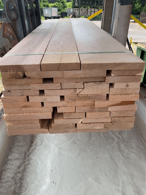 Stack of ship dry Appalachian hardwood lumber at Turman Forest Products sawmill in Virginia, prepared for export shipping.